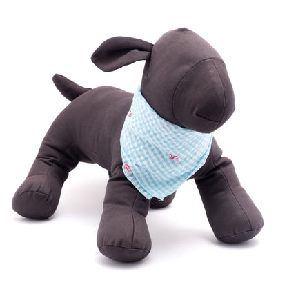 Gingham Flamingos Dog Bandana – Cotton, Aqua, Sizes S, L
