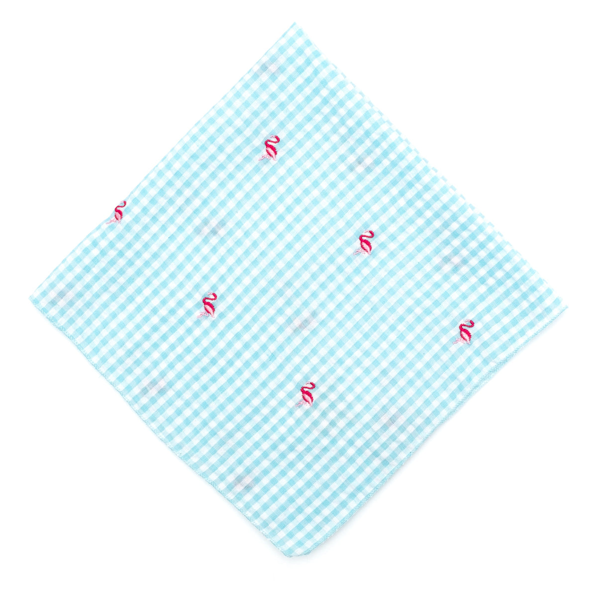 Gingham Flamingos Dog Bandana – Cotton, Aqua, Sizes S, L