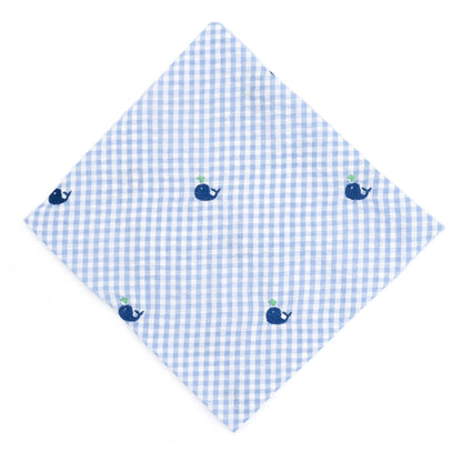 Gingham Whales Dog Bandana – Cotton, Blue, Sizes S, L