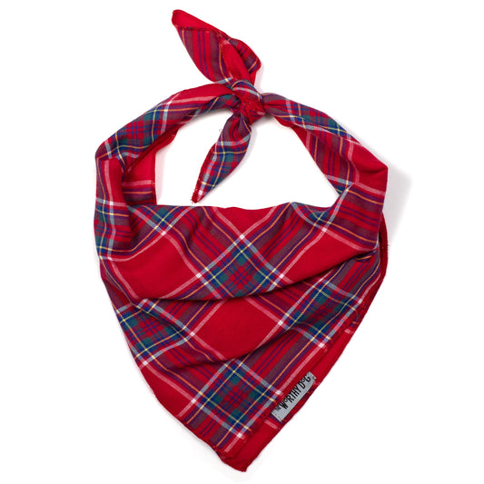 Red Plaid II Dog Bandana – Cotton, Red, Sizes S, L