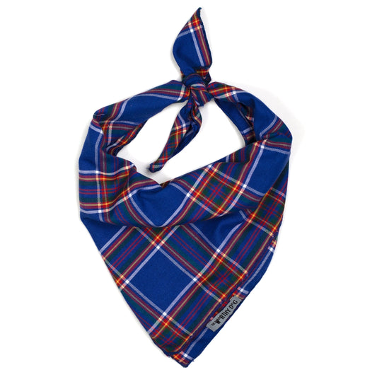 Royal Plaid Dog Bandana – Cotton, Royal, Sizes S, L