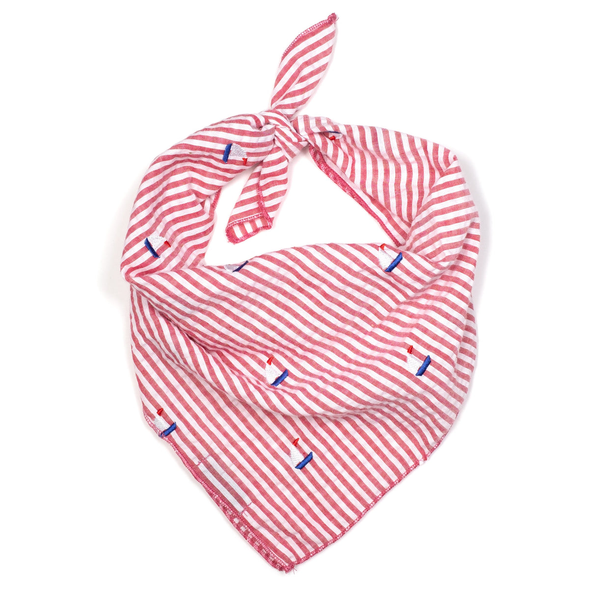Red Stripe Sailboat Dog Bandana – Cotton, Red/White, Sizes S, L