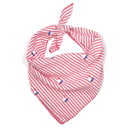 Red Stripe Sailboat Dog Bandana – Cotton, Red/White, Sizes S, L