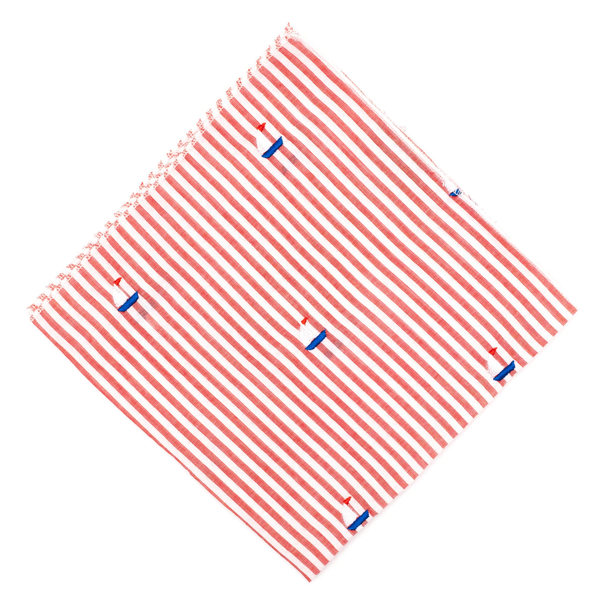Red Stripe Sailboat Dog Bandana – Cotton, Red/White, Sizes S, L