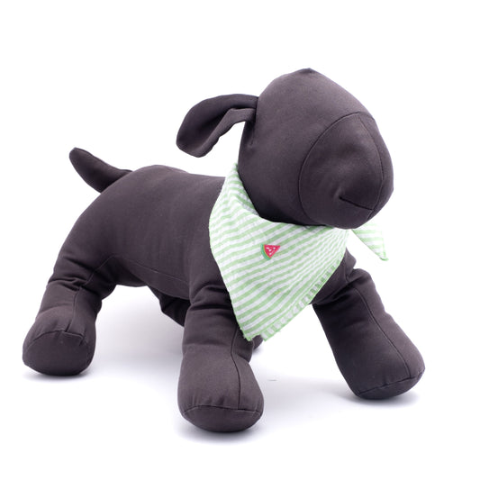 Green Stripe Watermelon Dog Bandana – Cotton, Green/White, Sizes S, L