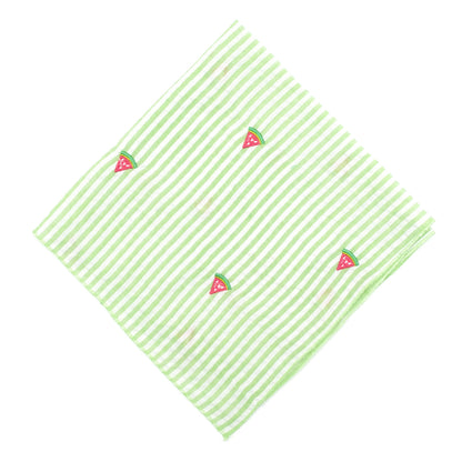 Green Stripe Watermelon Dog Bandana – Cotton, Green/White, Sizes S, L