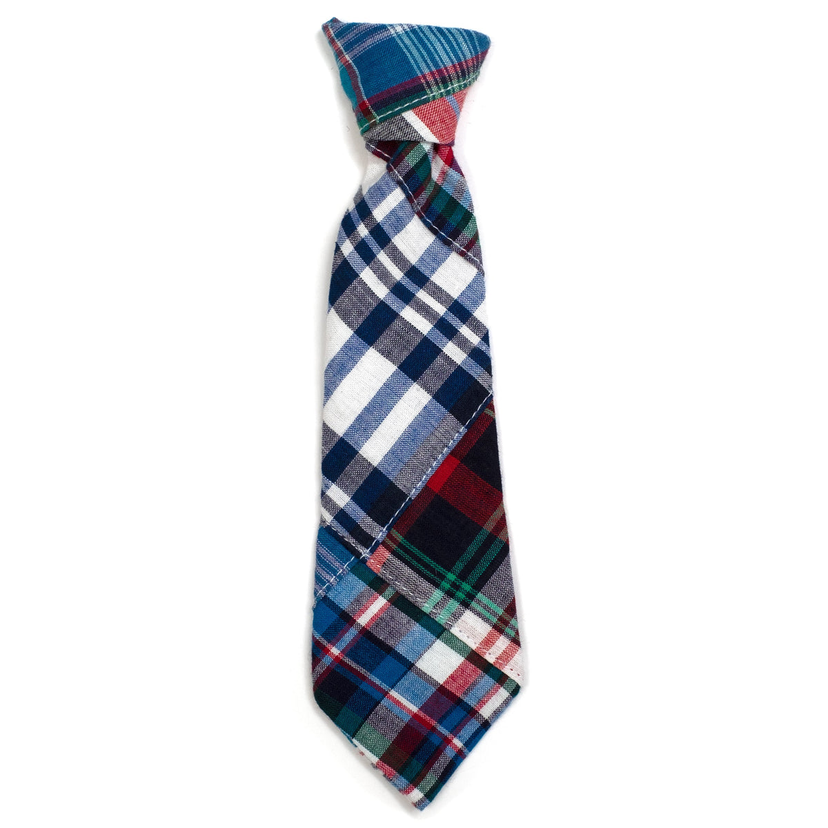 Blue Multi Patch Madras Dog Neck Tie – Cotton, Blue Multicolored, Sizes S, L