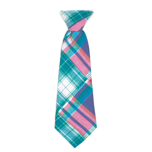 Turq Multi Patch Madras Dog Neck Tie – Cotton, Turquoise Multicolored, Sizes S, L