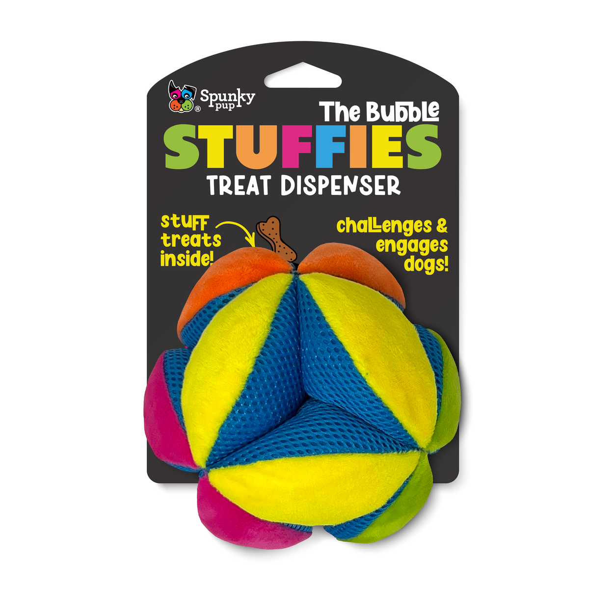 Spunky Pup Stuffies Treat-Dispensing Plush Toy – Bubble / Regular