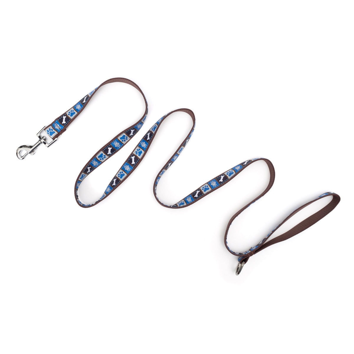Blue paw print leash extended with loop handle