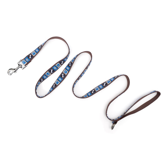 Blue paw print leash extended with loop handle