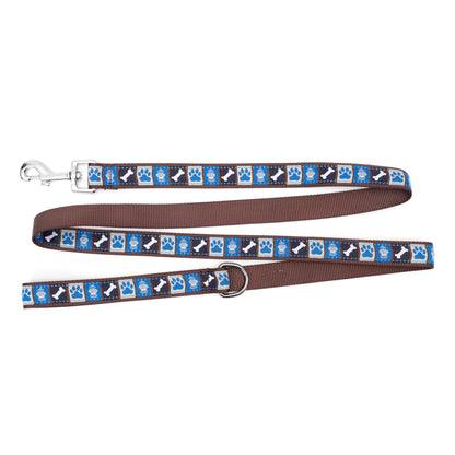 Blue paw print ribbon and brown nylon backing