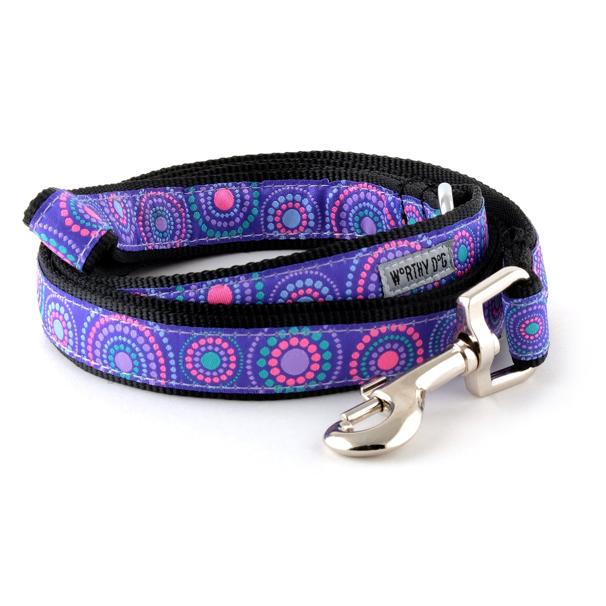 Purple Sunburst Nylon Dog Leash — coiled leash