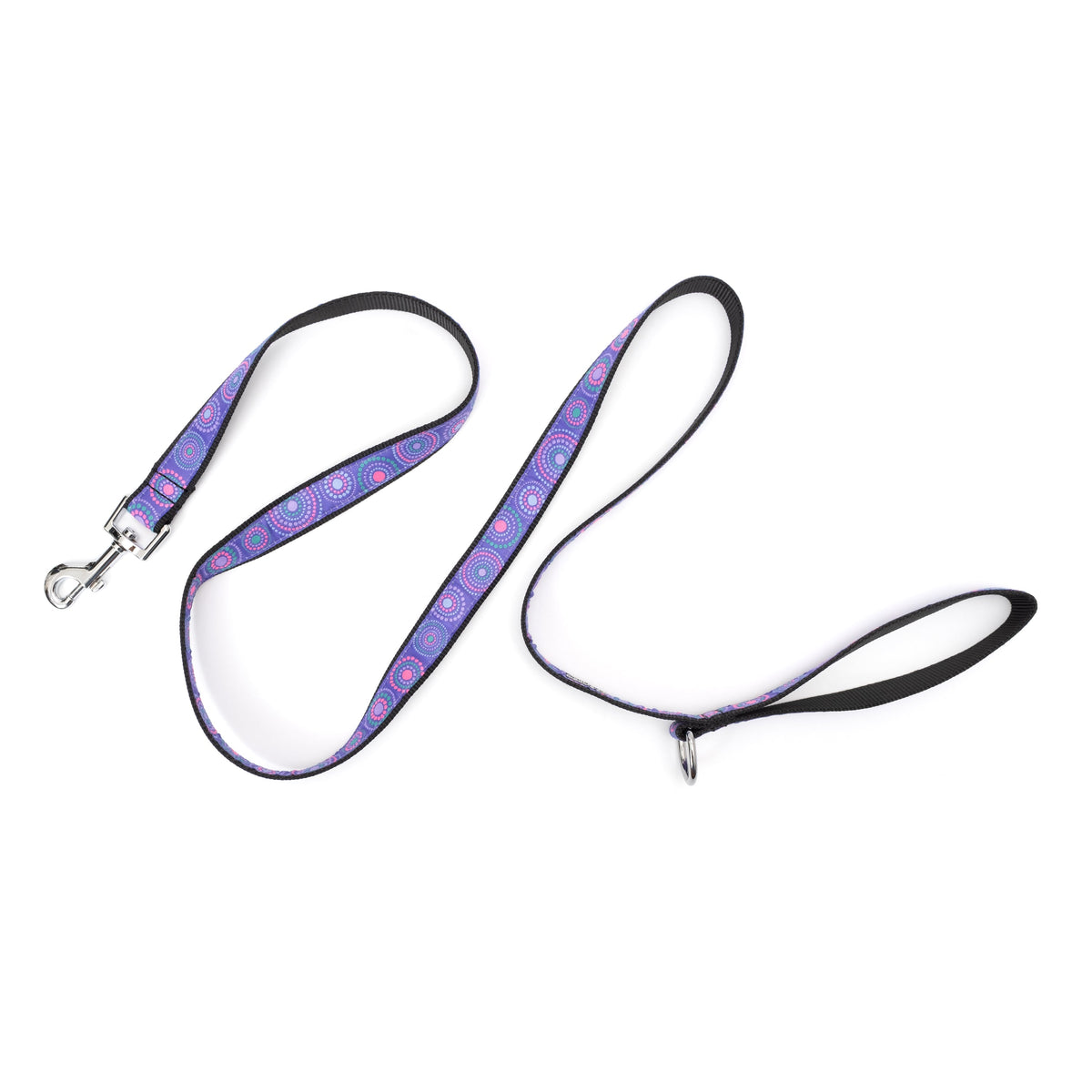 Purple Sunburst Nylon Dog Leash — extended leash and loop handle