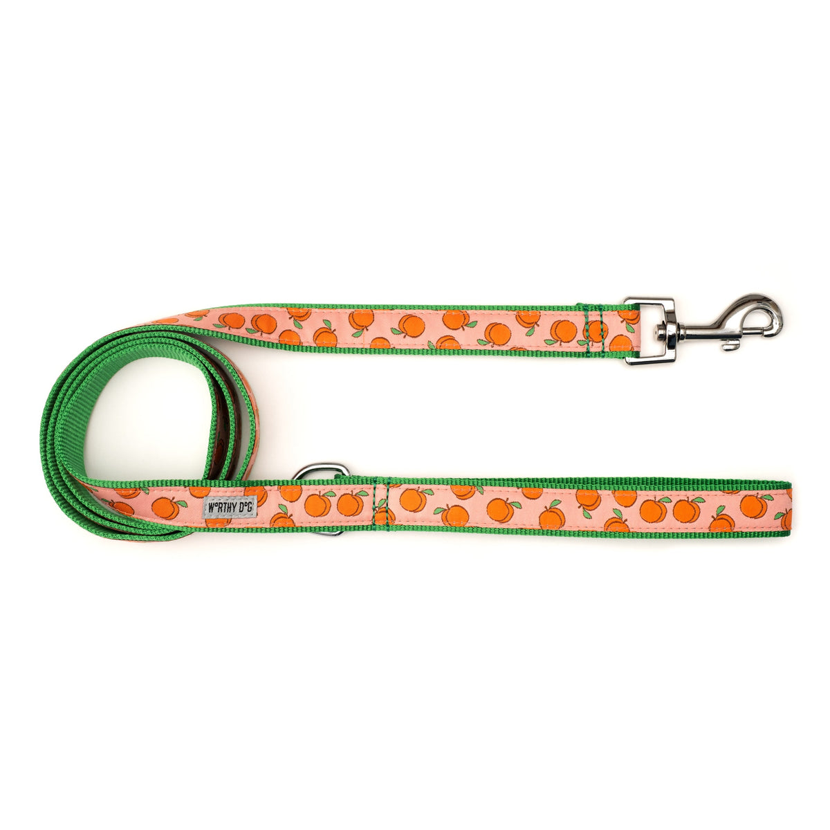 Peachy Keen peach ribbon and nylon dog leash, product view 2
