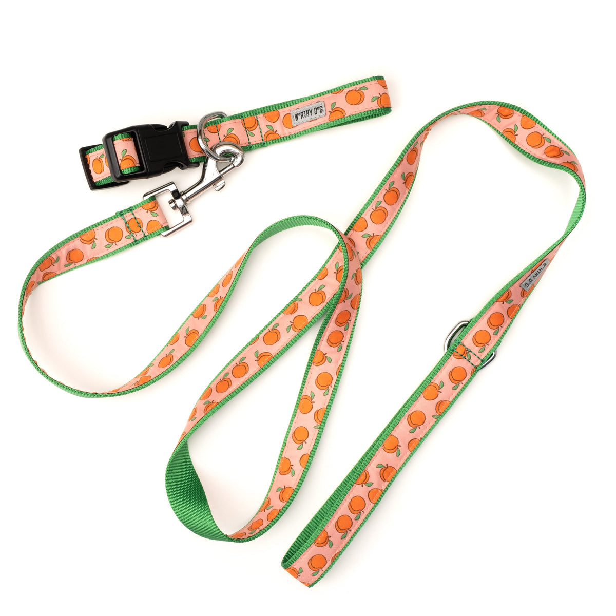 Peachy Keen peach ribbon and nylon dog leash, product view 3