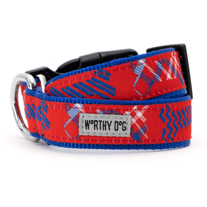Preppy Bones Dog Collar – Pink, Blue & Red/White/Blue, Sizes XS–XL