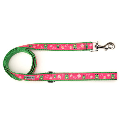 Ribbit green ribbon and nylon dog leash, product view 2