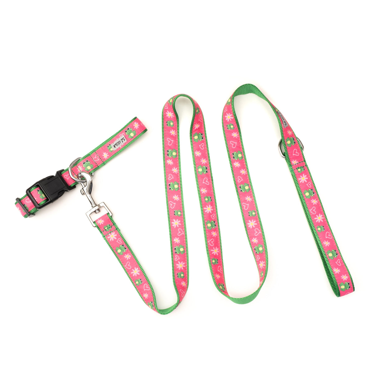 Ribbit green ribbon and nylon dog leash, product view 3