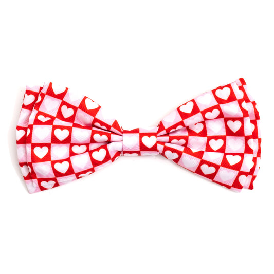 Colorblock Hearts Dog Bow Tie – Polyester, Red, Sizes S, L