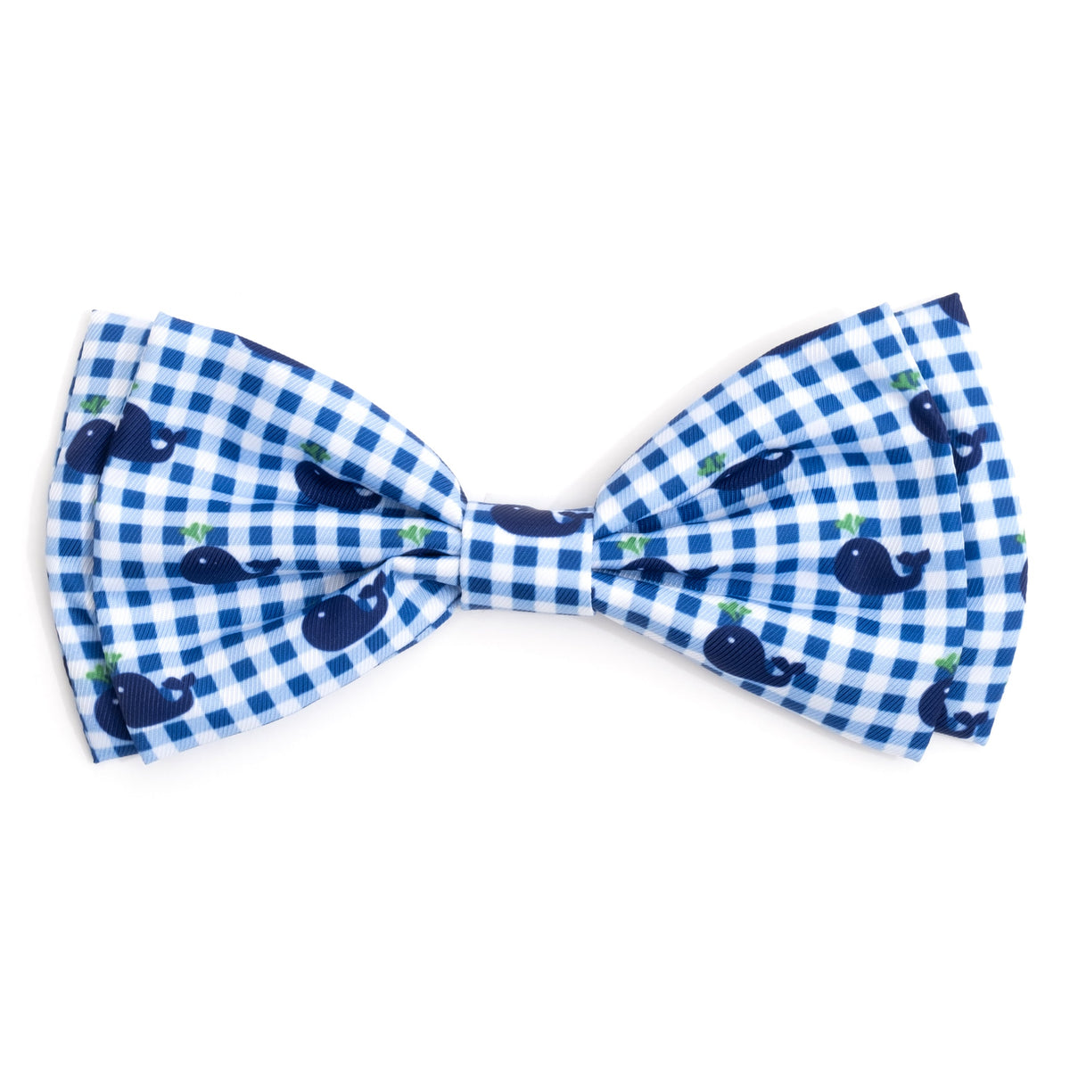 Gingham Whales Dog Bow Tie – Polyester, Blue, Sizes S, L