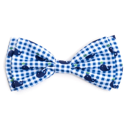 Gingham Whales Dog Bow Tie – Polyester, Blue, Sizes S, L