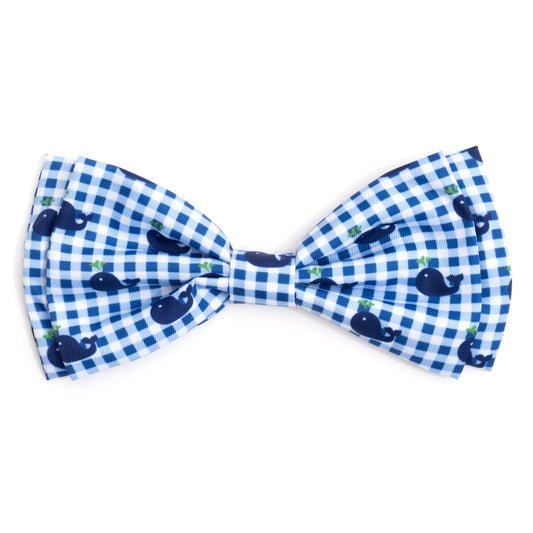 Gingham Whales Dog Bow Tie – Polyester, Blue, Sizes S, L