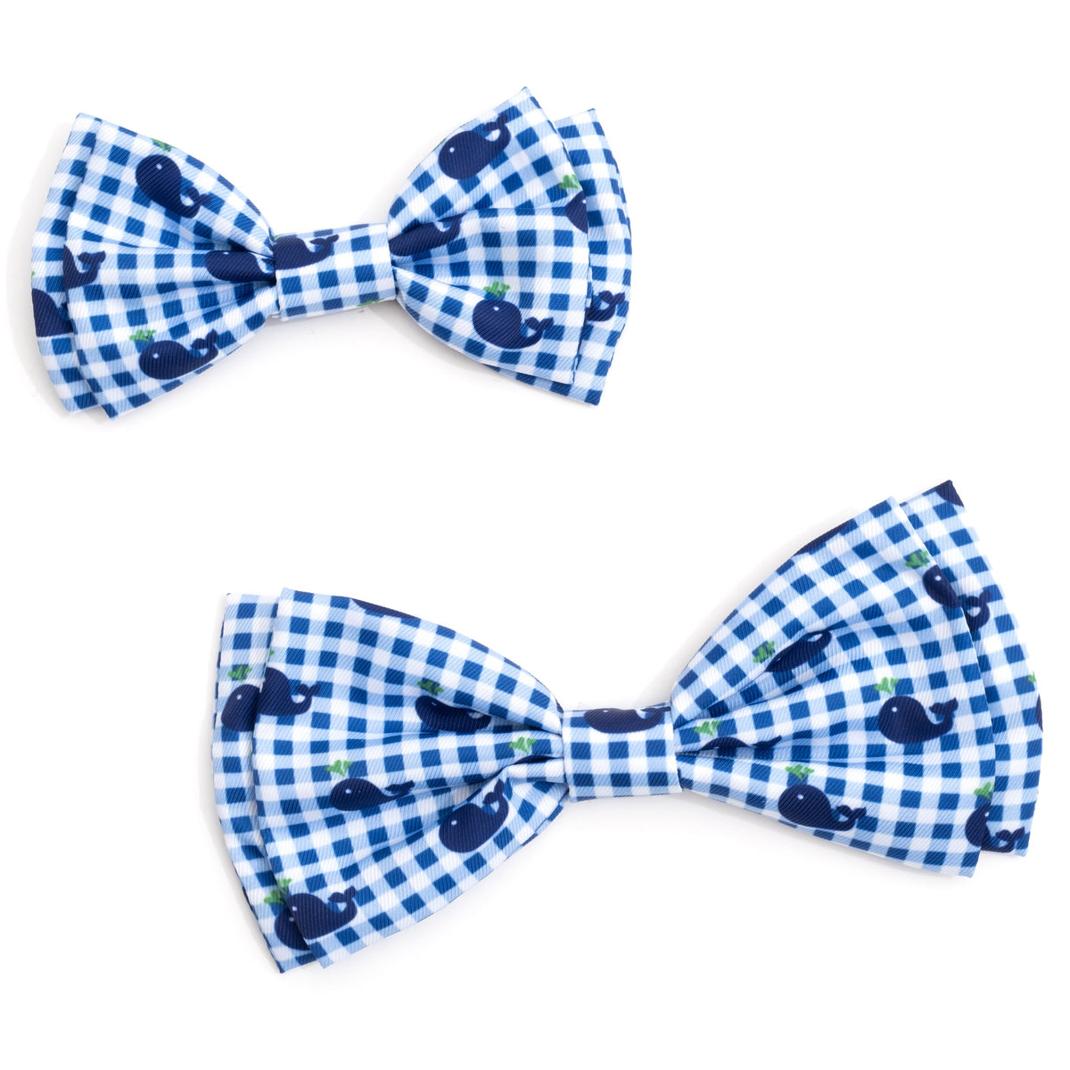 Gingham Whales Dog Bow Tie – Polyester, Blue, Sizes S, L