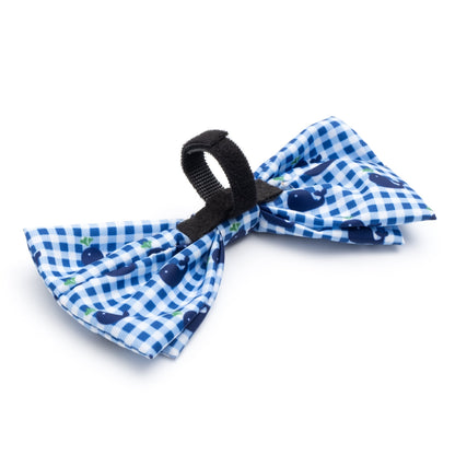 Gingham Whales Dog Bow Tie – Polyester, Blue, Sizes S, L