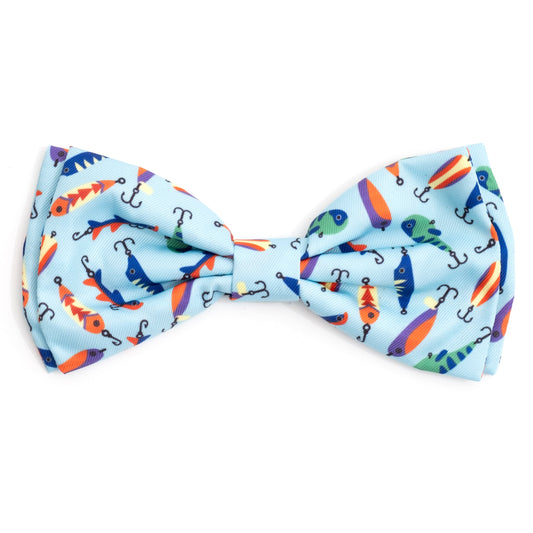 Gone Fishin' Dog Bow Tie – Polyester, Blue, Sizes S, L