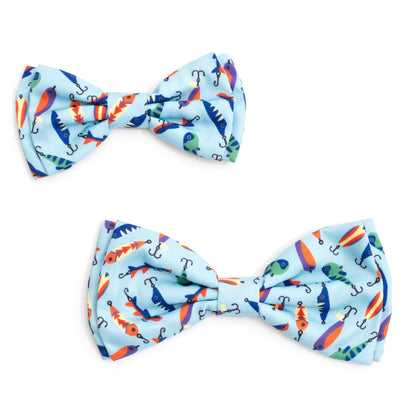 Gone Fishin' Dog Bow Tie – Polyester, Blue, Sizes S, L
