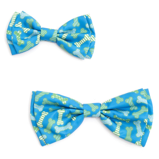 Preppy Bones Dog Bow Tie – Polyester, Blue & Red/White/Blue, Sizes S, L