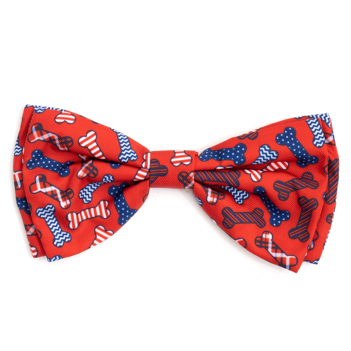 Preppy Bones Dog Bow Tie – Polyester, Blue & Red/White/Blue, Sizes S, L