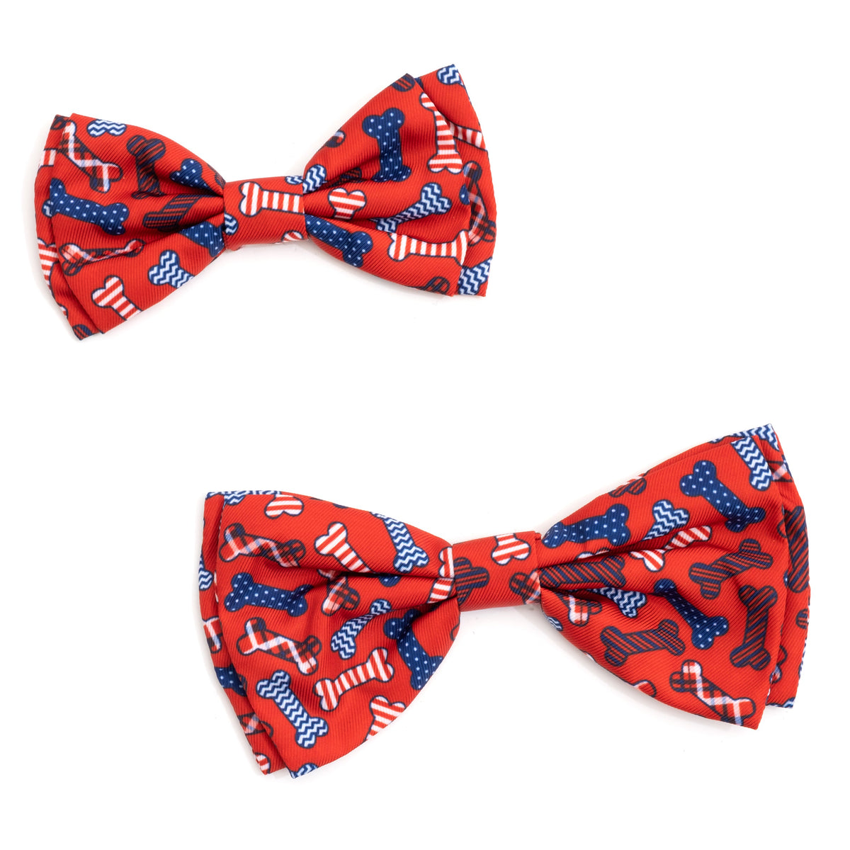 Preppy Bones Dog Bow Tie – Polyester, Blue & Red/White/Blue, Sizes S, L