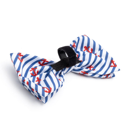 Stripe Anchors Dog Bow Tie – Polyester, Navy, Sizes S, L