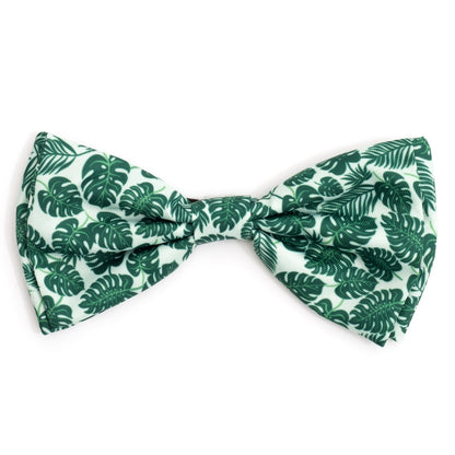 Tropical Leaves Dog Bow Tie – Polyester, Green, Sizes S, L