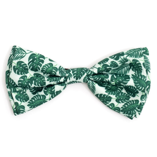 Tropical Leaves Dog Bow Tie – Polyester, Green, Sizes S, L