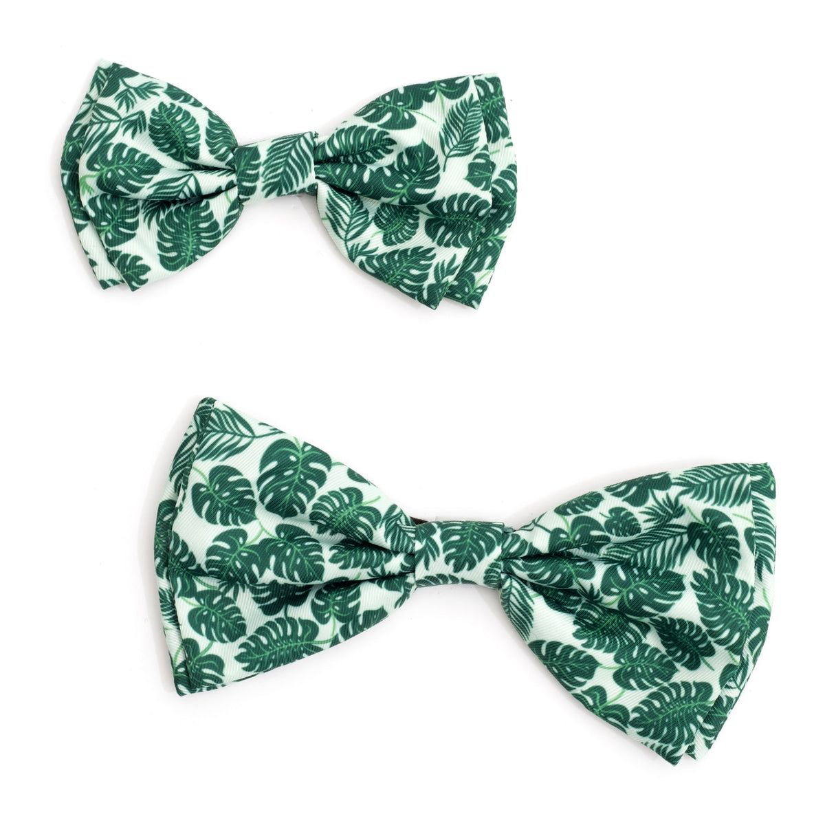 Tropical Leaves Dog Bow Tie – Polyester, Green, Sizes S, L