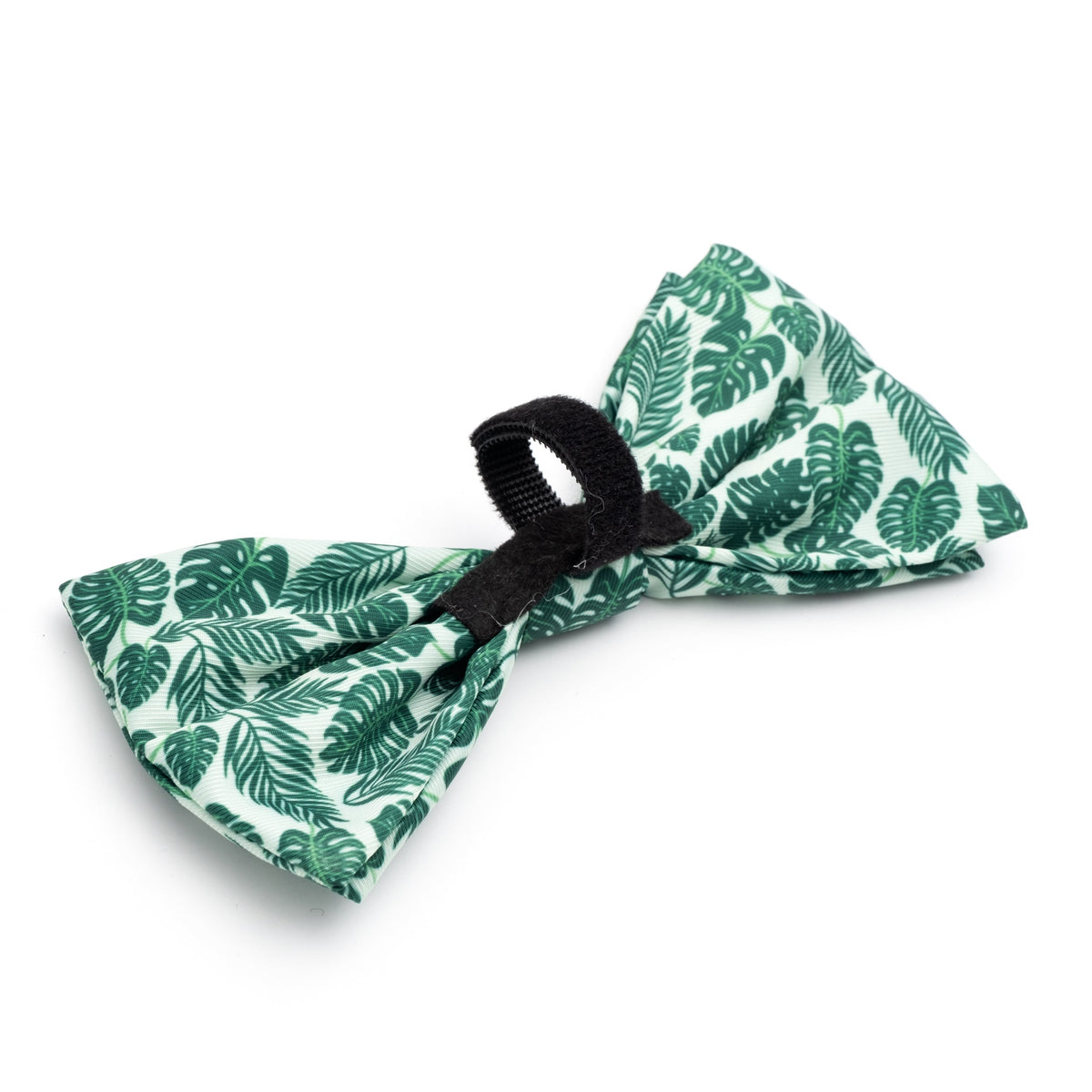 Tropical Leaves Dog Bow Tie – Polyester, Green, Sizes S, L