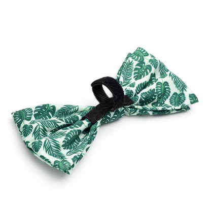 Tropical Leaves Dog Bow Tie – Polyester, Green, Sizes S, L