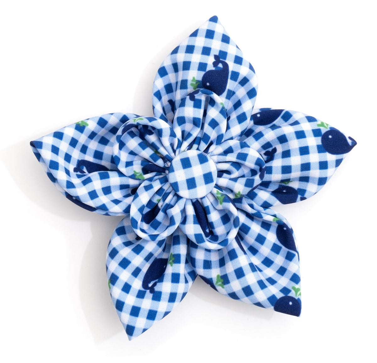 Gingham Whales Dog Flower – Polyester, Blue, Sizes S, L