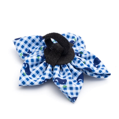 Gingham Whales Dog Flower – Polyester, Blue, Sizes S, L
