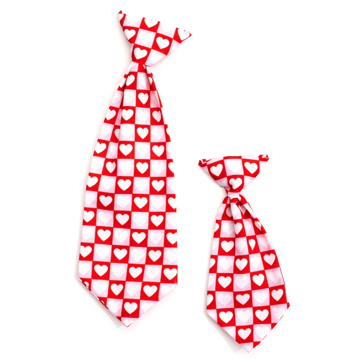 Colorblock Hearts Dog Neck Tie – Polyester, Red, Sizes S, L