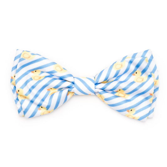 Stripe Rubber Duck Dog Bow Tie – Polyester, Light Blue/White, Sizes S, L