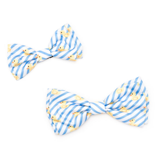 Stripe Rubber Duck Dog Bow Tie – Polyester, Light Blue/White, Sizes S, L