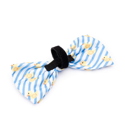 Stripe Rubber Duck Dog Bow Tie – Polyester, Light Blue/White, Sizes S, L