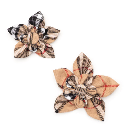 Tan Plaid Dog Flower – Cotton, Tan, Sizes S, L