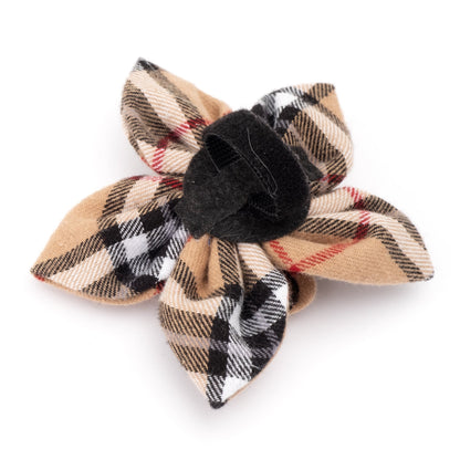 Tan Plaid Dog Flower – Cotton, Tan, Sizes S, L
