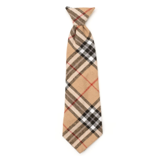 Tan Plaid Dog Neck Tie – Cotton, Tan, Sizes S, L