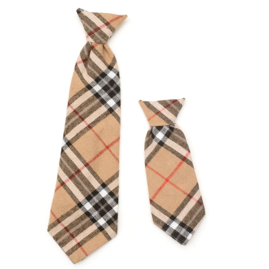 Tan Plaid Dog Neck Tie – Cotton, Tan, Sizes S, L